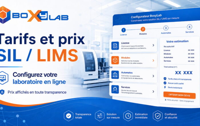 Configurateur de tarifs et prix SIL / LIMS BoxyLab pour laboratoire d’analyses médicales avec estimation en ligne